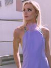 Vestido Violetta (Exclusivo para arriendo) color Lila cuello Halter falda Larga "Recta" con tul Talla : "XS"