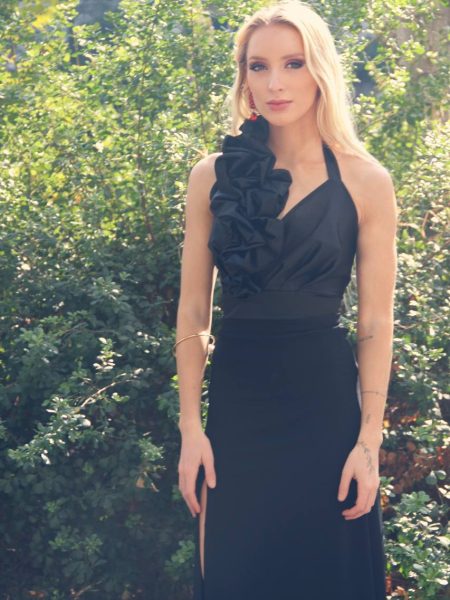 Conjunto Luciana color negro sin mangas y falda recta con tajo talla XS-S