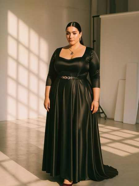 Vestido Diva color negro mangas de largas talla "XL-2XL"