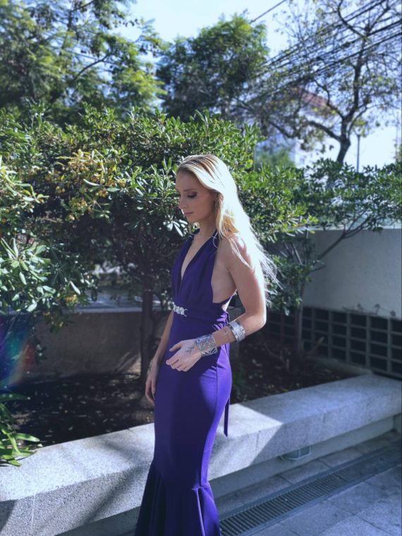 Vestido Galaxia (Exclusivo para arriendo) sirena (apegado) color Obispo falda larga "XS"