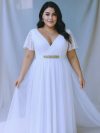 Vestido Mercedes con mangas plato de encaje falda de Tul talla "L-XL" Blanco