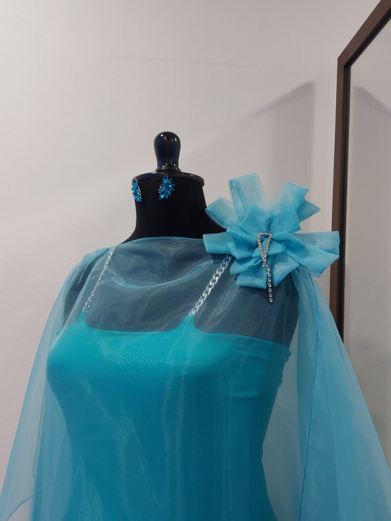 Vestido Abaya color calipso, Conjunto con Capa de Muselina, Talla L-XL