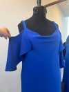 Vestido Eva color Azul Rey Crep, falda Midi con tajo Recta, Talla L-XL