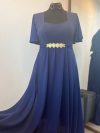 Vestido Diva en Azul Marino con mangas y falda de gasa, talla XL-2XL