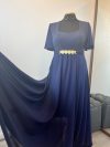 Vestido Diva en Azul Marino con mangas y falda de gasa, talla XL-2XL