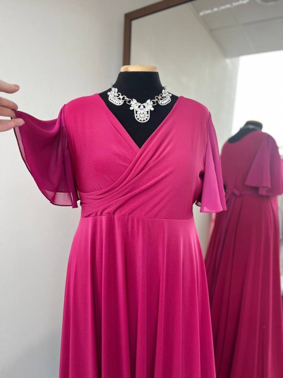 Vestido Verónica Magenta con mangas de gasa Talla XL-2XL