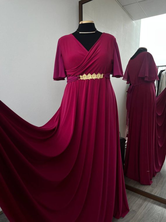 Vestido Verónica Magenta con mangas de gasa Talla XL-2XL