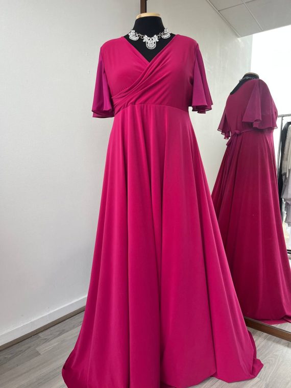 Vestido Verónica Magenta con mangas de gasa Talla XL-2XL