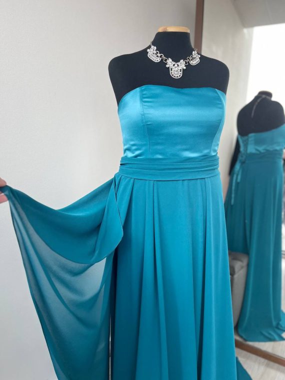 Vestido Leslie, color verde petroleo, falda de gasa Talla L-XL