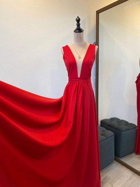 Vestido Margarita, Rojo con Falda de gasa S-M