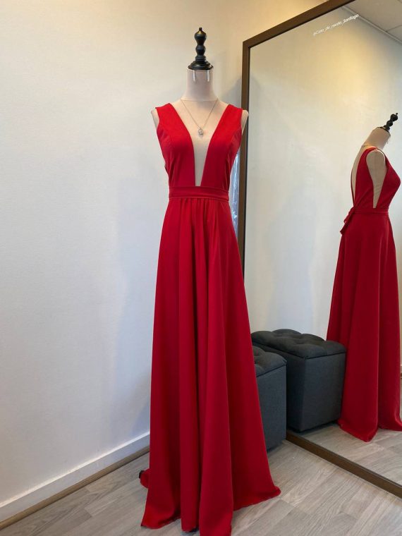 Vestido Margarita, Rojo con Falda de gasa S-M