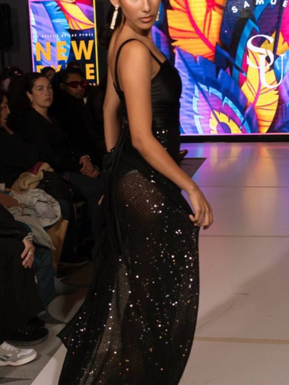 Vestido Leslie con Tiras, Negro con Falda de lentejuelas talla "M-L"