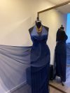 Vestido Katty Satin con tull azul marino falda Larga Talla S-M