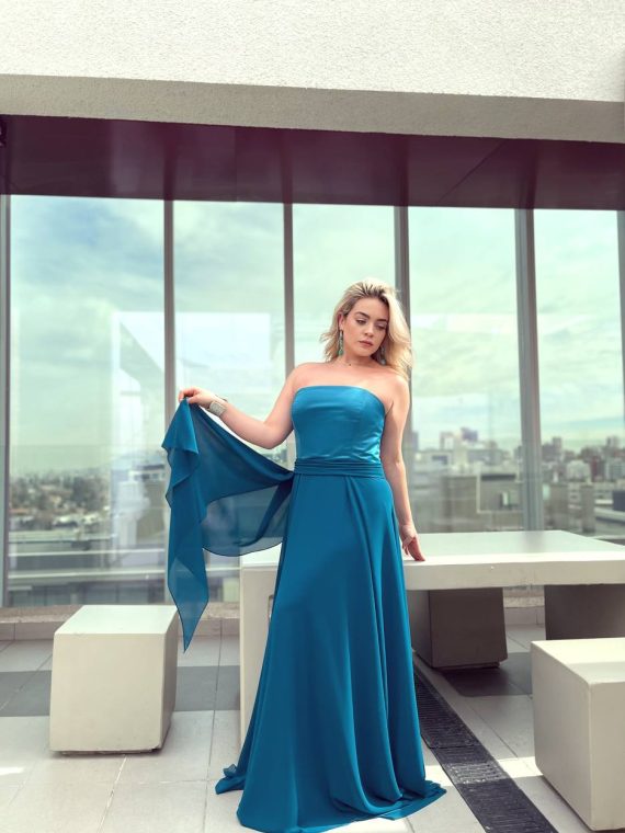 Vestido Leslie, color verde petroleo, falda de gasa Talla L-XL