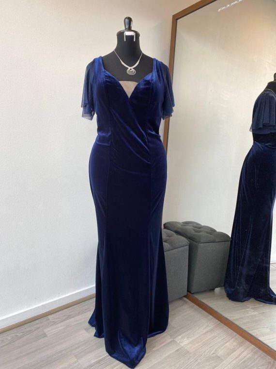 Vestido Bella Azul Marino Terciopelo, con mangas falda Larga "Sirena" Talla L-XL