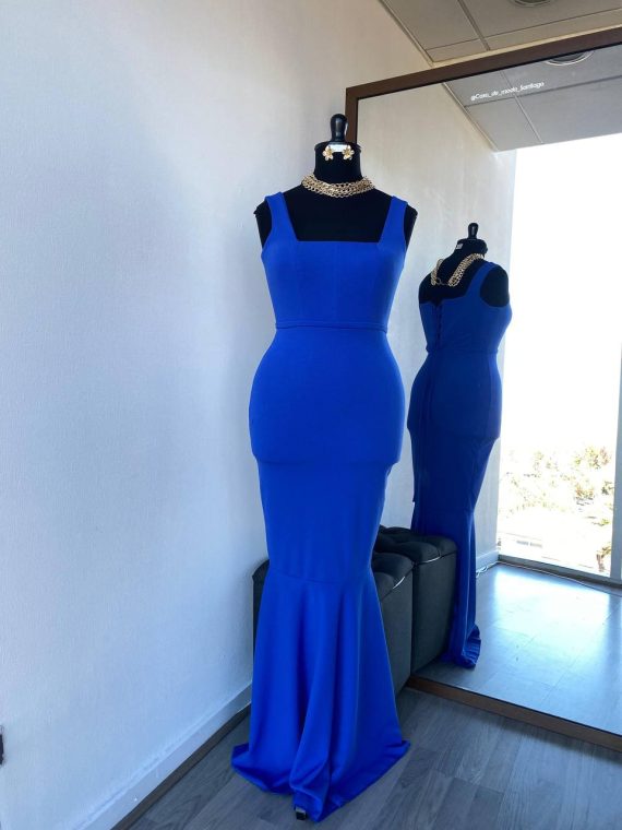 Vestido Fernanda, Crep Azul rey, Falda Sirena, talla L-XL