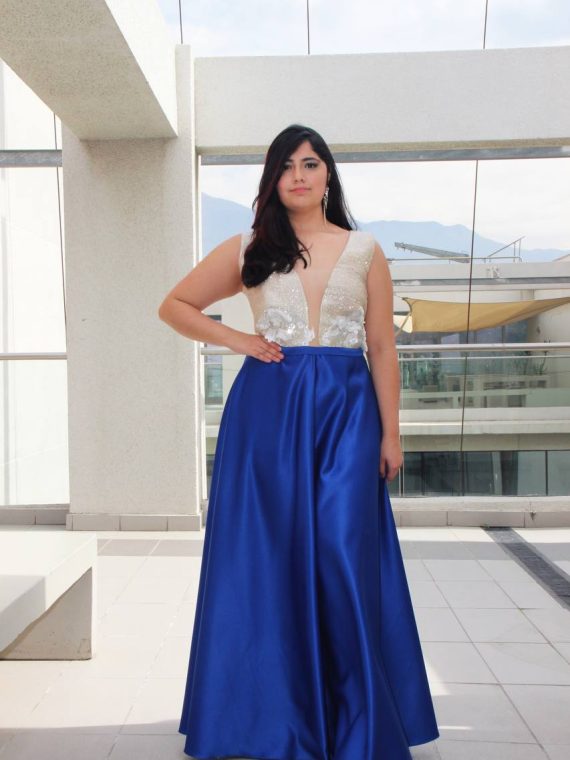 Vestido Margarita con Top Plateado con Falda azul rey de piel de Angel, talla L