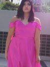 Vestido Briggette (corse) en color fucsia, falda larga con abertura, talla L-XL