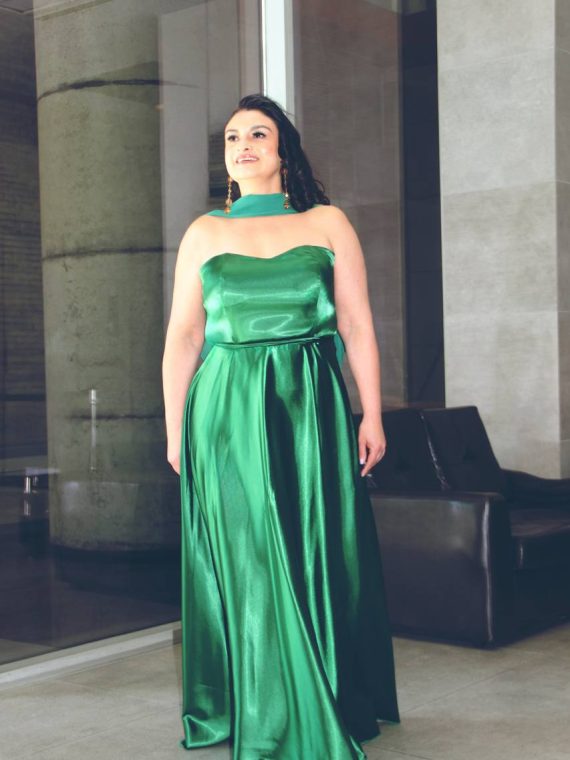 Vestido Leslie con corse, satin verde, falda larga Talla L-XL