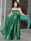 Vestido Leslie con corse, satin verde, falda larga Talla L-XL