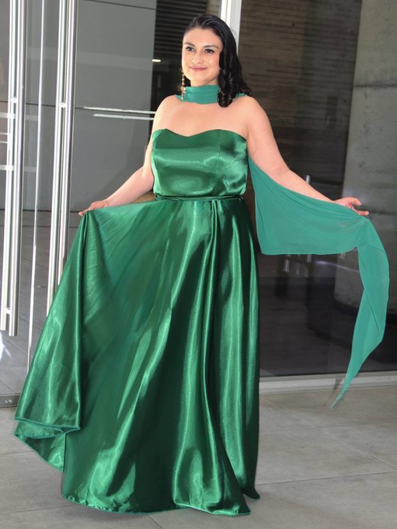 Vestido Leslie con corse, satin verde, falda larga Talla L-XL