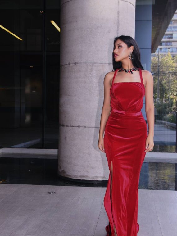 Vestido Luna color Rojo Terciopelo falda Larga "Sirena" Talla : "L-XL"