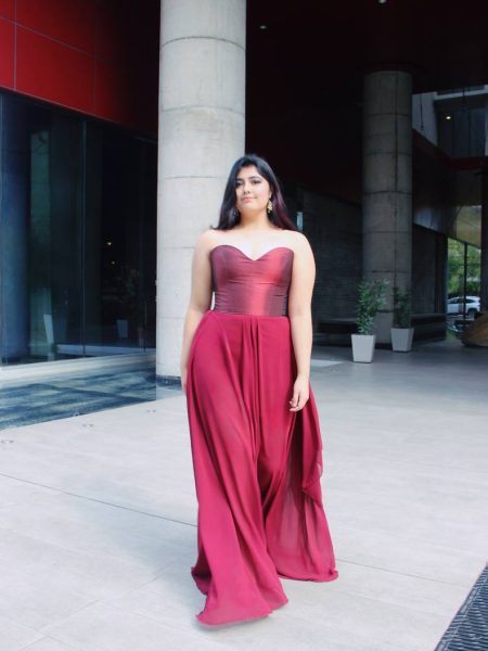 Vestido Ori, Burdeo-vino de satin y gasa, Falda Larga de gasa, talla L-XL