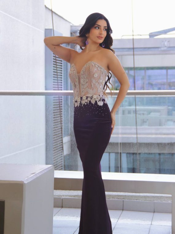 Vestido Paloma con corse (apegado) color beige y morado Sirena "S-M"