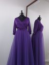 Vestido Veronica, Morado con tul, manga 3/4, falda larga, talla L-XL
