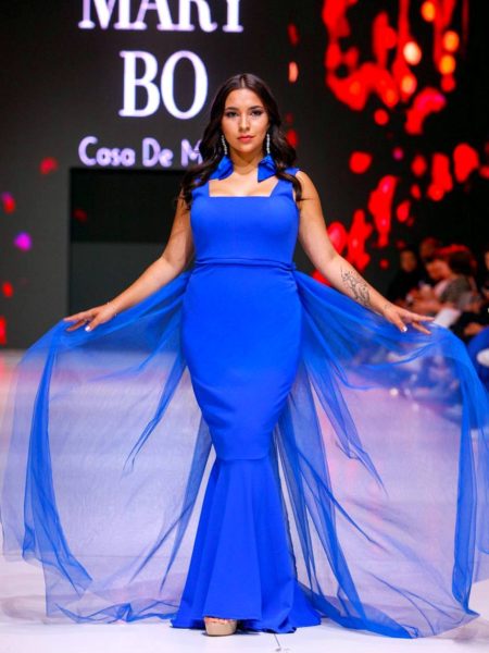 Vestido Fernanda, Crep Azul rey, Falda Sirena con cola desmontable, talla L-XL